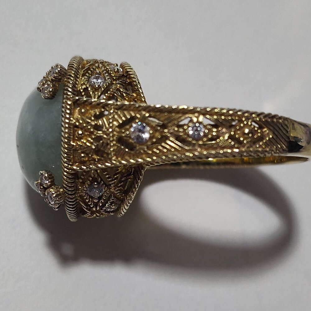 Judith Ripka Jadeite and CZ Dome Gold Tone Ring Size 10 - Picture 8 of 16